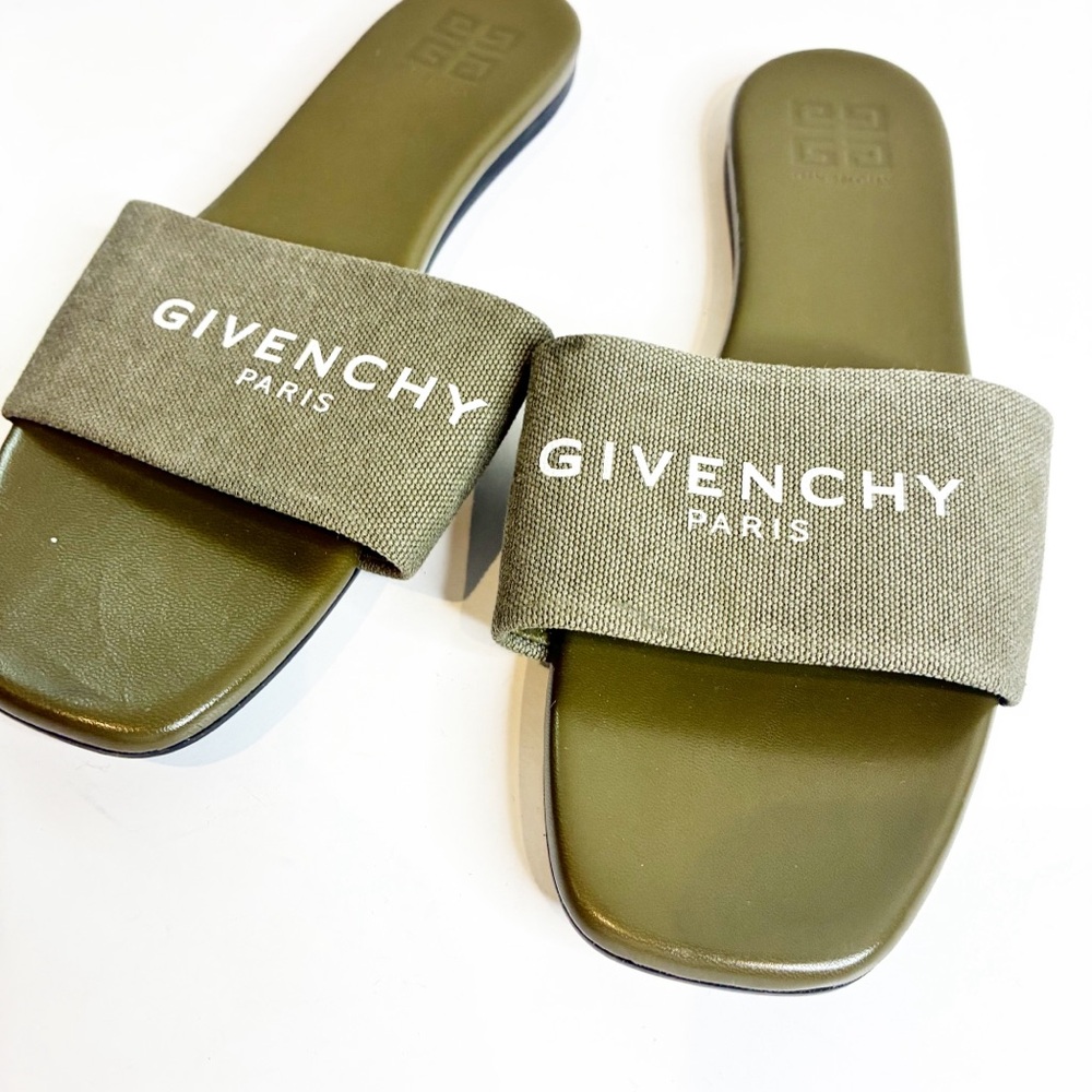 Givenchy | Khaki Slide Sandals 4G Logo Mule RARE - Picture 2 of 4